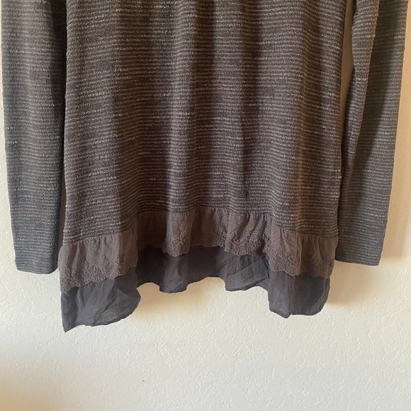 Anthropologie Meadow Rue Womens Blouse Ruffle Size S Gray Crochet Stripe Top - Picture 8 of 11
